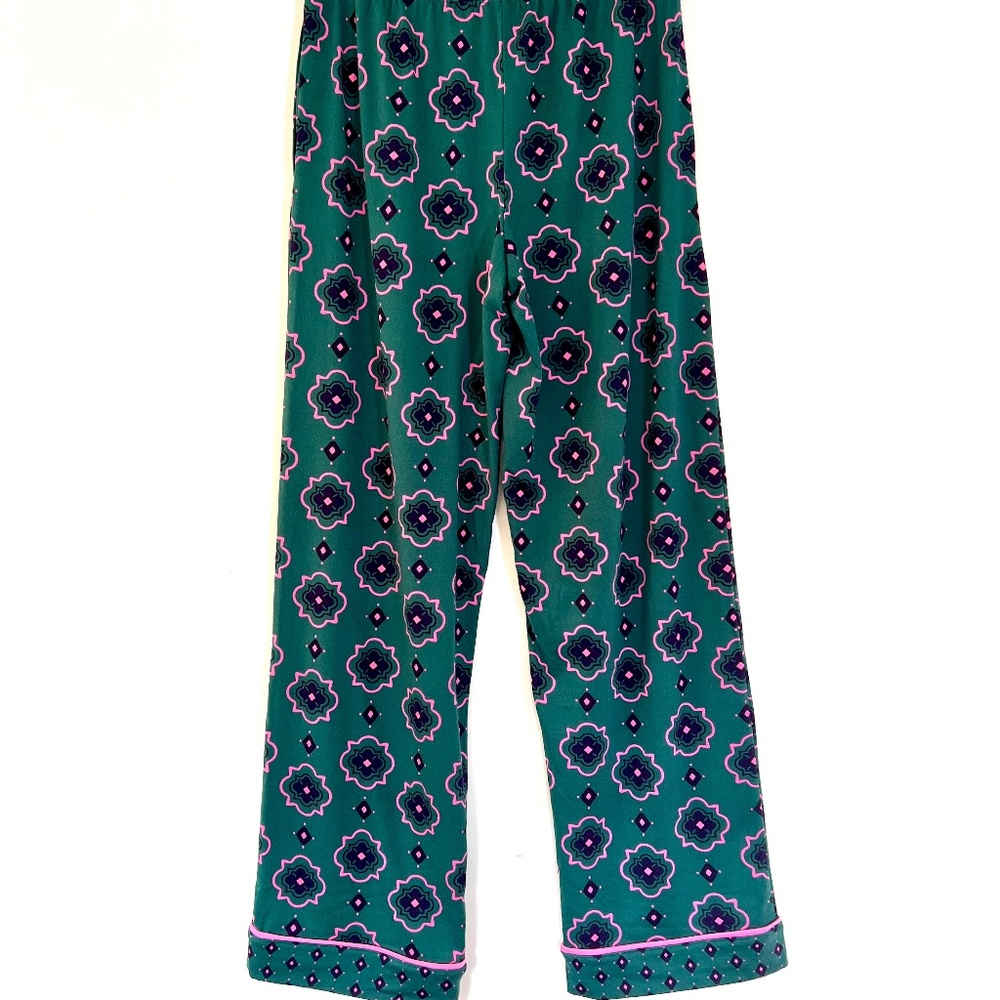 Room Service Coat Style Pajama Set Emerald Green Pink Cozy Holidays Wicked XS - Picture 5 of 14